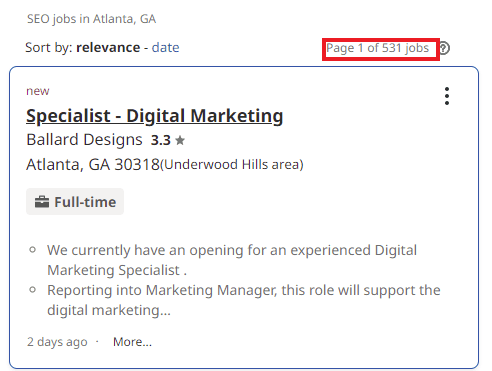 SEO Courses in Atlanta - Job Statistics