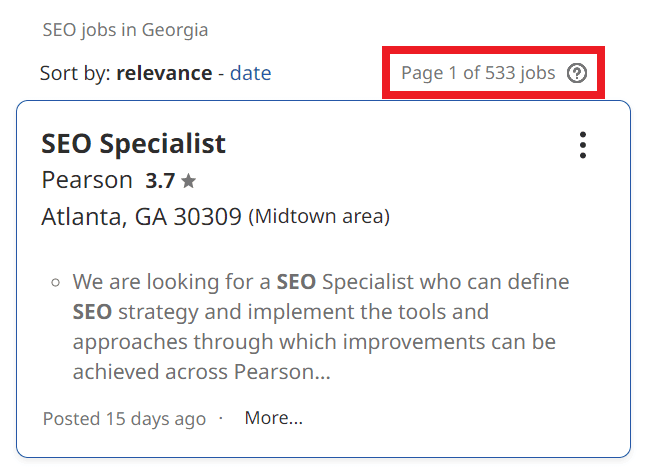 SEO Courses in Augusta - Job Statistics