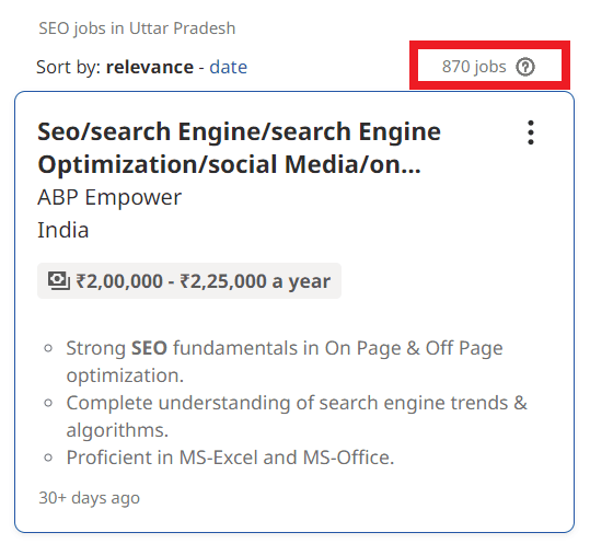 SEO Courses in Azamgarh - Job Statistics