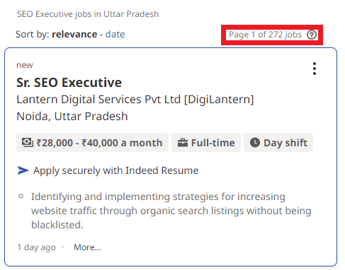 SEO Courses in Bahraich - Job Statistics
