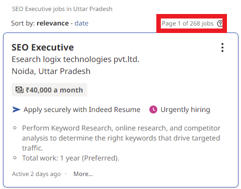 SEO Courses in Banda - Job Statistics