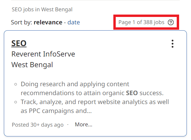 SEO Courses in Bankura - Job Statistics