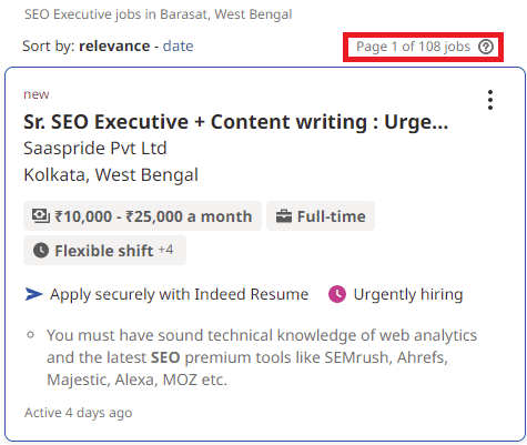 SEO Courses in Barasat - Job Statistics