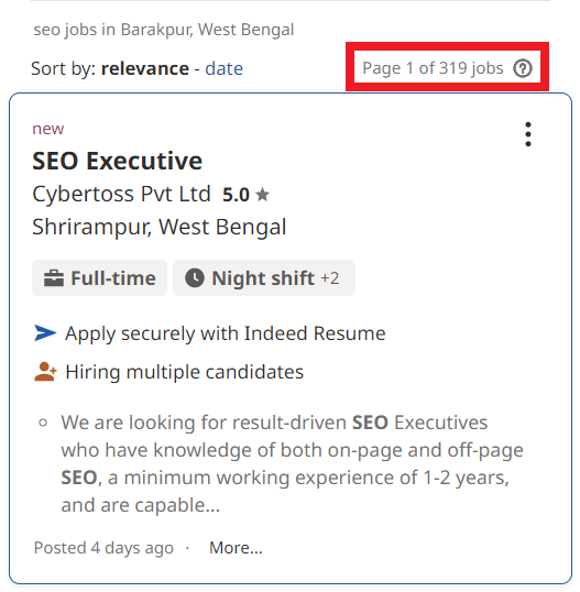 SEO Courses in Barrackpore - Job Statistics