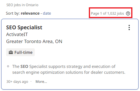 SEO Courses in Guelph - Job Statistics