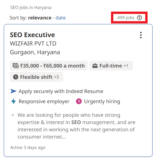 SEO Courses in Barsi - Job Statistics