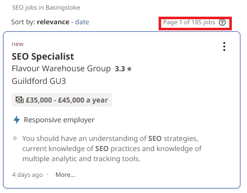 SEO Courses in Basingstoke - Job Statistics