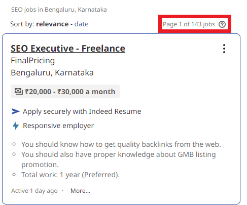 SEO Courses in Bijapur - Job Statistics