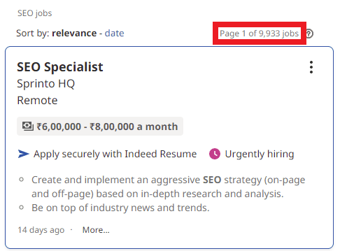 SEO Courses in Deoria - Job Statistics