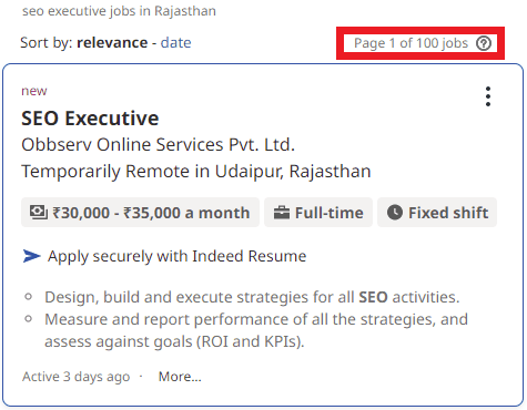 SEO Courses in Bharatpur - Job Statistics