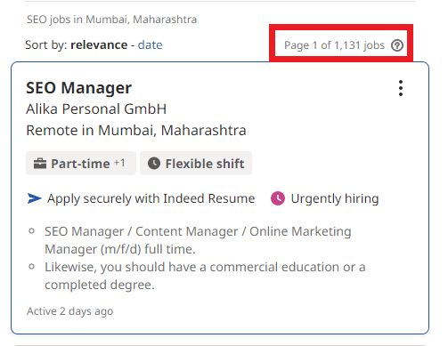 SEO Courses in Dombivli- job statistics