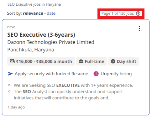 SEO Courses in Bhiwani - Job Statistics