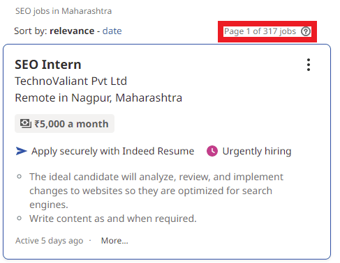 SEO Courses in Bhusawal - Job Statistics