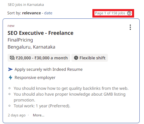 SEO Courses in Bidar - Job Statistics