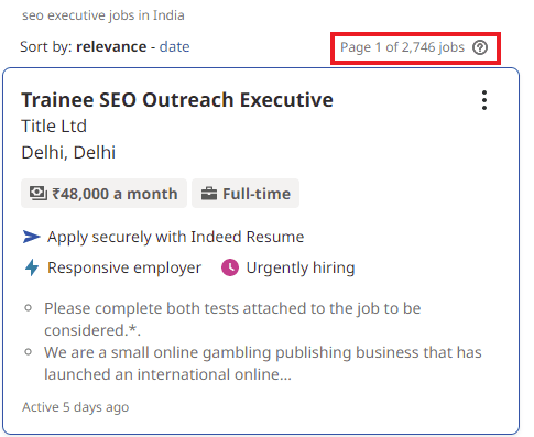 SEO Courses in Bilaspur - Job Statistics