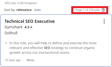 SEO Courses in Birmingham - Job Statistics