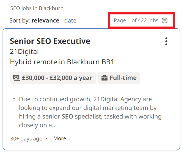 SEO Courses in Blackburn - Job Statistics