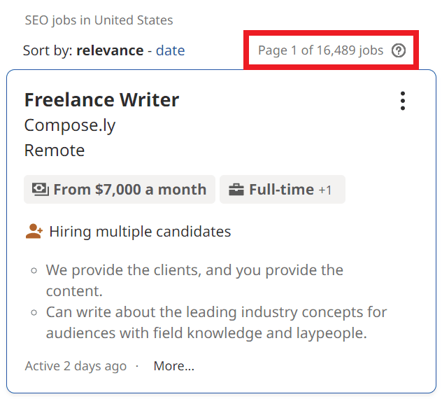 SEO Courses in Boise - Job Statistics