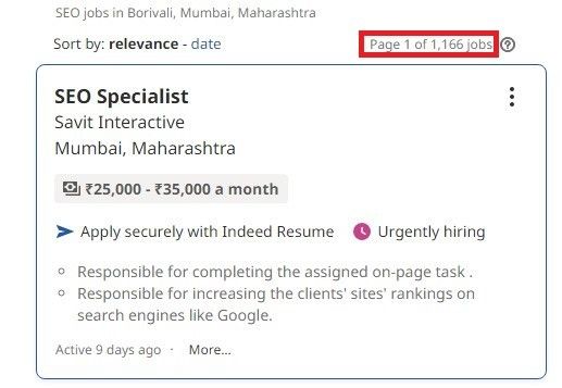 SEO Courses in Borivali - Job Statistics