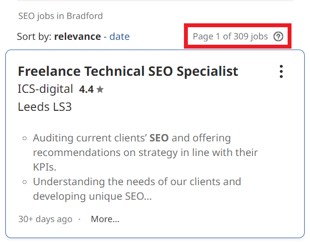 SEO Courses in Bradford - Job Statistics