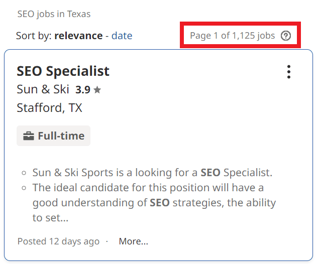 SEO Courses in Brownsville - Job Statistics
