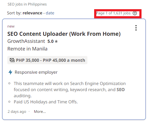 SEO Courses in Caloocan City- Job Statistics