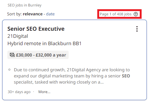 SEO Courses in Burnley - Job Statistics