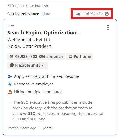 SEO Courses in Chandausi - Job Statistics
