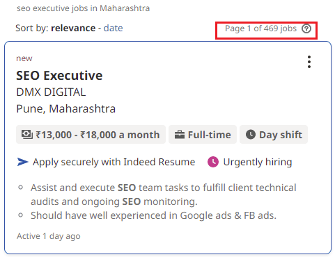 SEO Courses in Darbhanga - Job Statistics