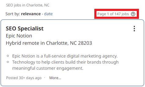 SEO Courses in Charlotte - Job Statistics