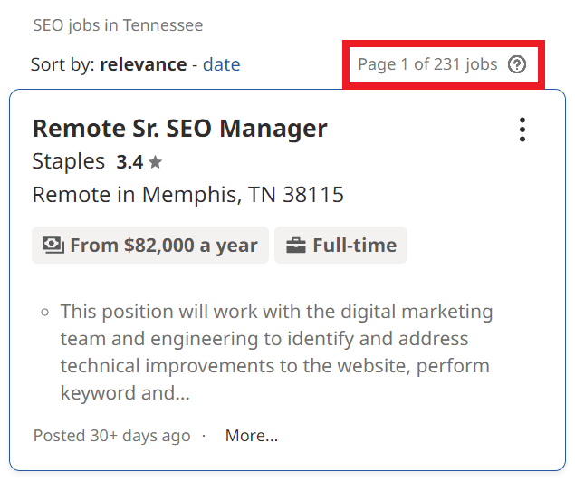SEO Courses in Chattanooga - Job Statistics
