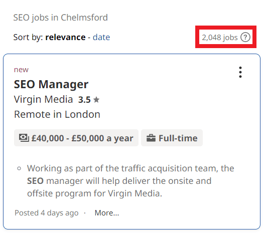 SEO Courses in Chelmsford - Job Statistics