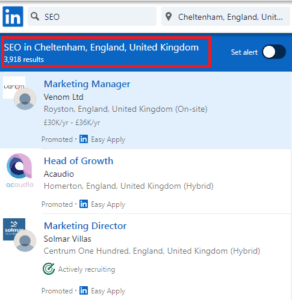 SEO Courses in Cheltenham - Job Statistics