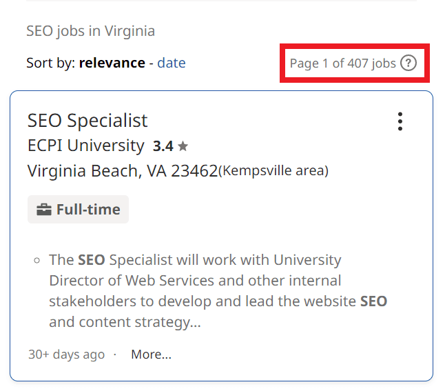 SEO Courses in Chesapeake - Job Statistics