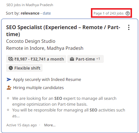SEO Courses in Chhindwara - Job Statistics