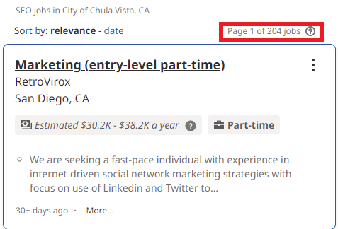 SEO Courses in Chula Vista - Job Statistics