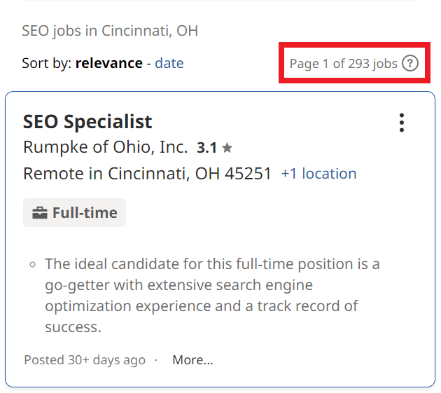 SEO Courses in Cincinnati - Job Statistics