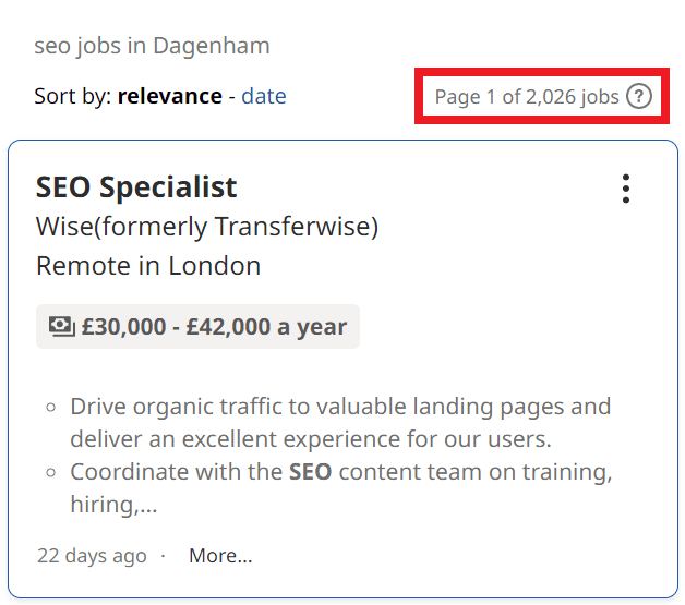 SEO Courses in Dagenham - Job Statistics