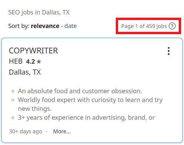 SEO Courses in Dallas - Job Statistics