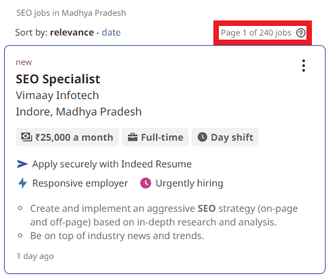 SEO Courses in Katni - Job Statistics 