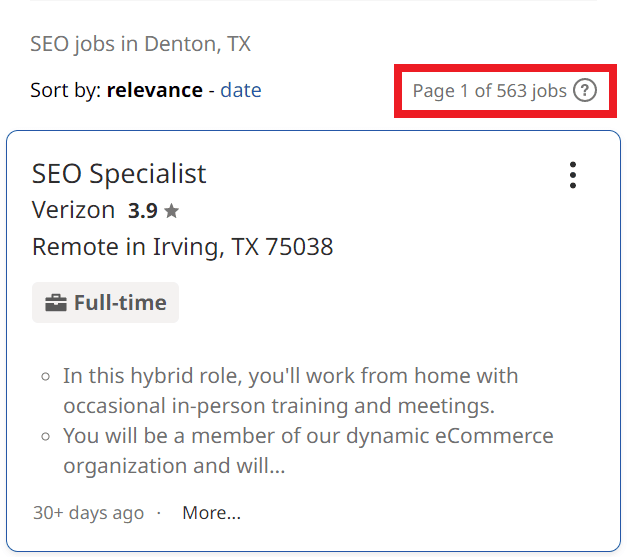 SEO Courses in Denton - Job Statistics