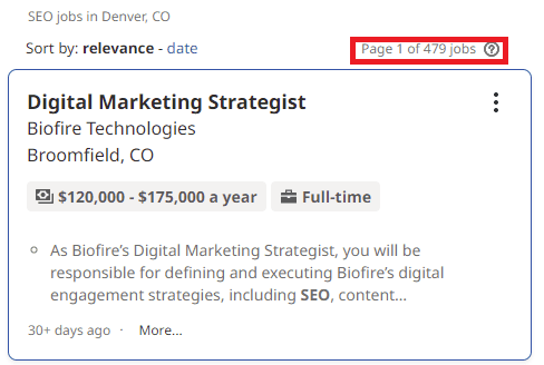 SEO Courses in Denver - Job Statistics