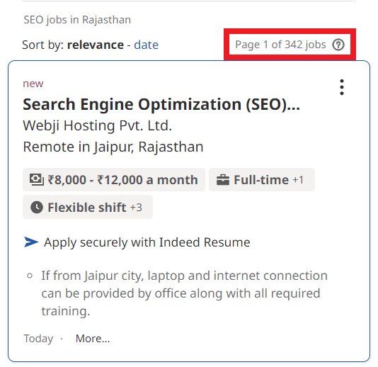 SEO Courses in Deoli - Job Statistics