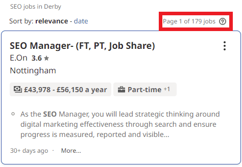 SEO Courses in Derby - Job Statistics