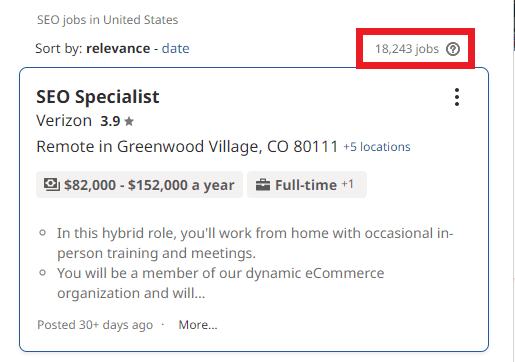 SEO Courses in Pomona- Job Statistics