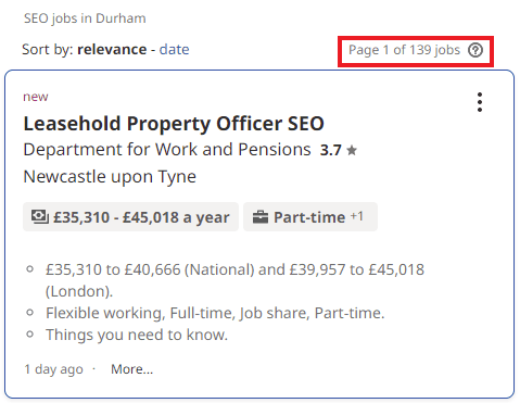 SEO Courses in Durham - Job Statistics