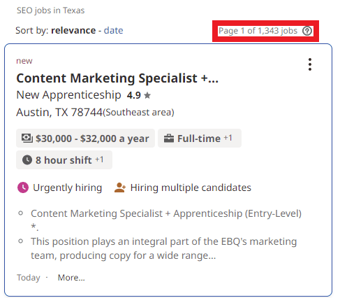 SEO Courses in El Paso - Job Statistics