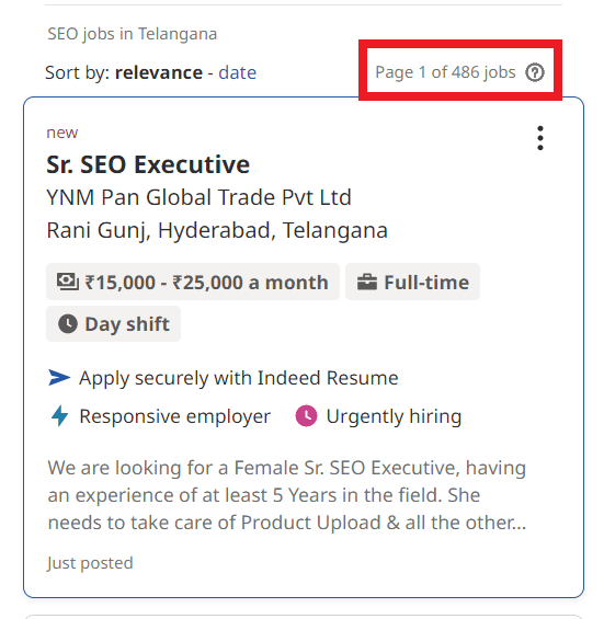 SEO Courses in Ellore - Job Statistics