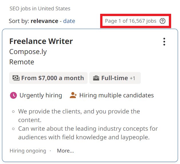SEO Courses in Enterprise - Job Statistics