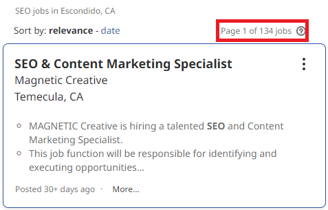 SEO Courses in Escondido - Job Statistics